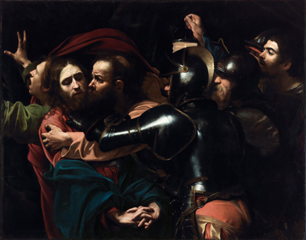 Detail from Michelangelo Merisi da Caravaggio, The Taking of Christ, 1602. On indefinite loan to the National Gallery of Ireland from the Jesuit Community, Leeson St., Dublin who acknowledge the kind generosity of the late Dr Marie Lea-Wilson, 1992. Photo © The National Gallery of Ireland, Dublin