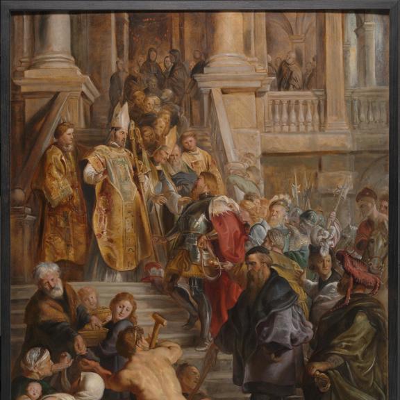 Saint Bavo is received by Saints Amand and Floribert