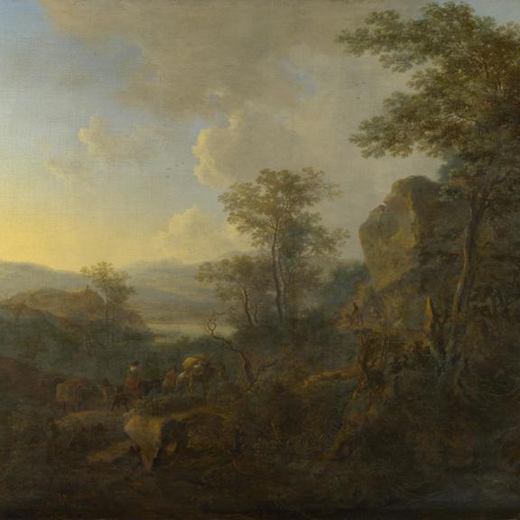 A Rocky Landscape with Peasants and Pack Mules