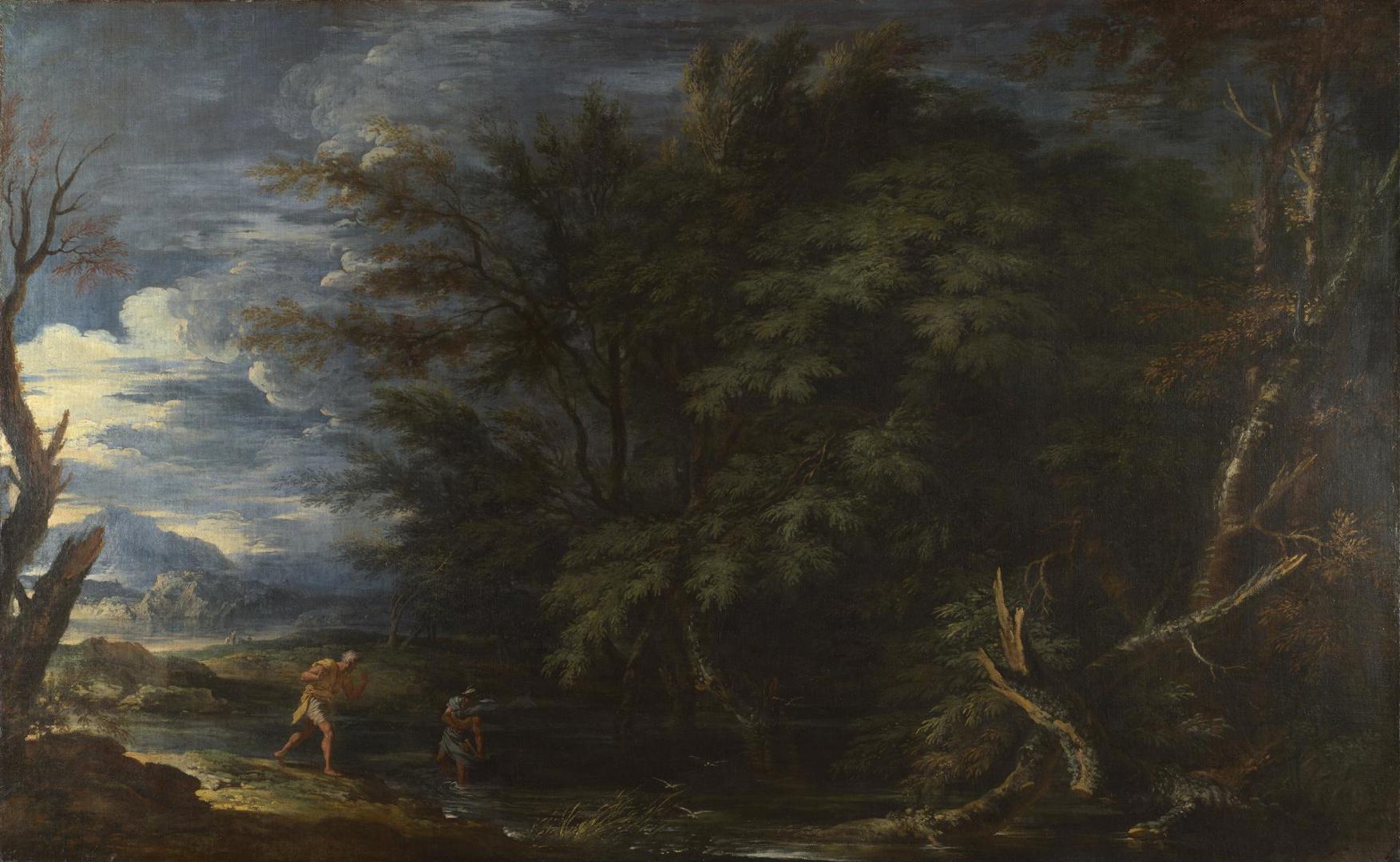 Landscape with Mercury and the Dishonest Woodsman by Salvator Rosa