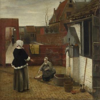A Woman and her Maid in a Courtyard