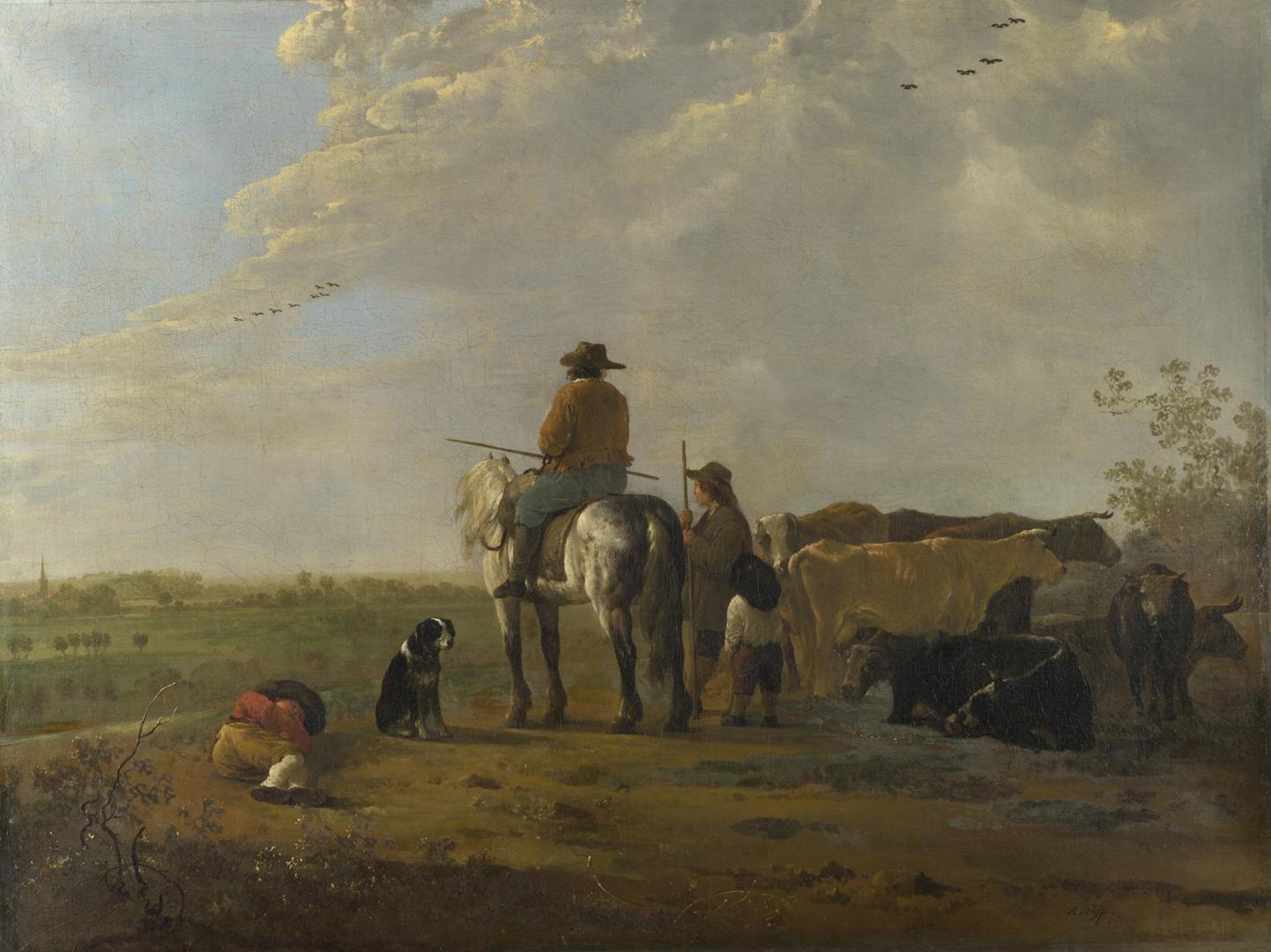 A Landscape with Horseman, Herders and Cattle by Aelbert Cuyp
