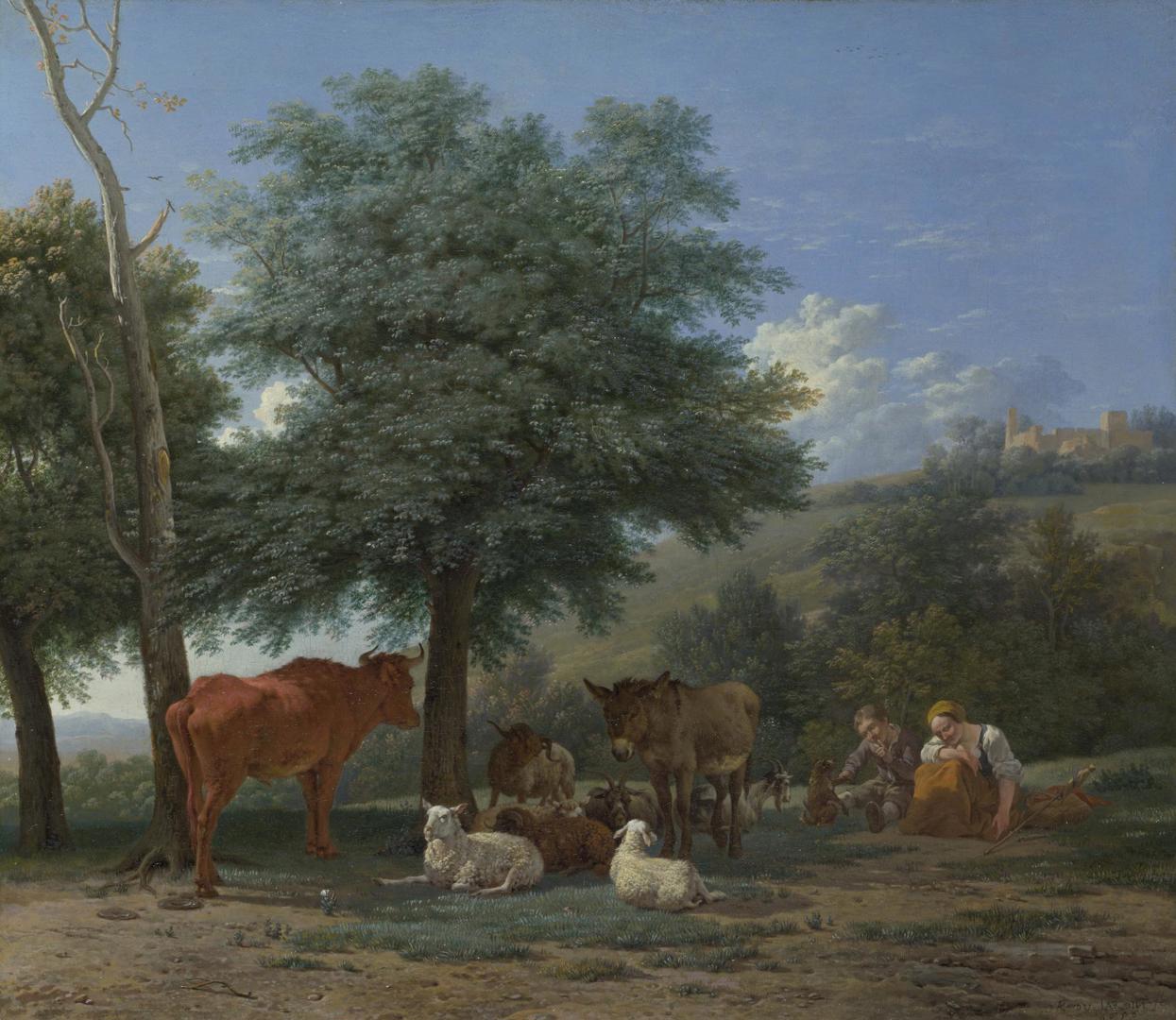 Farm Animals with a Boy and Herdswoman by Karel Dujardin