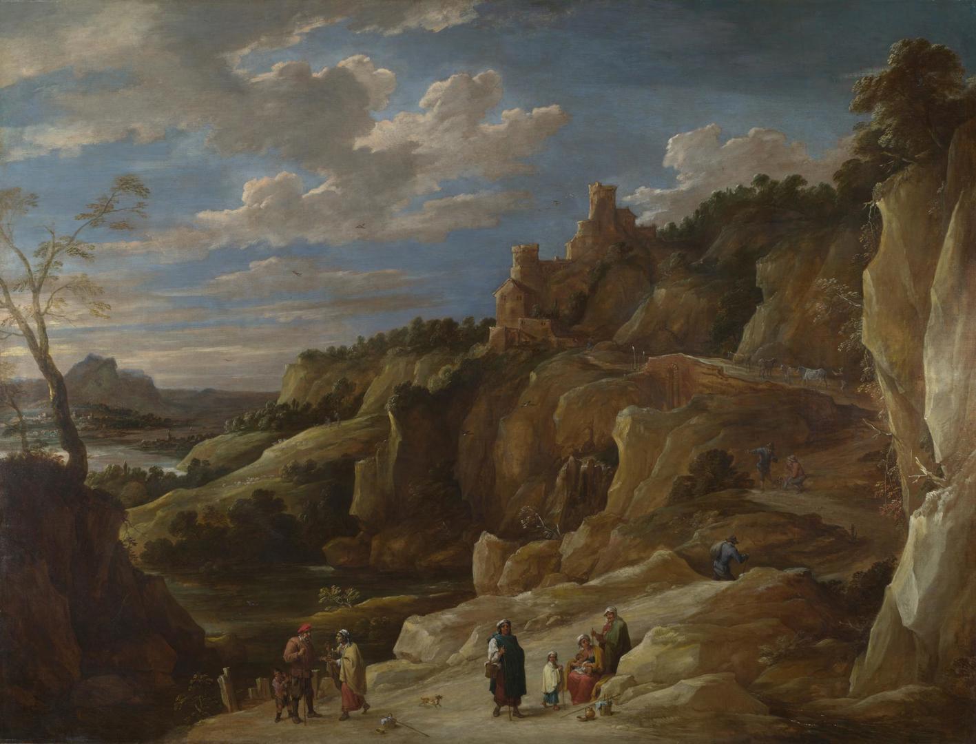 A Gipsy Fortune Teller in a Hilly Landscape by Probably by David Teniers the Younger