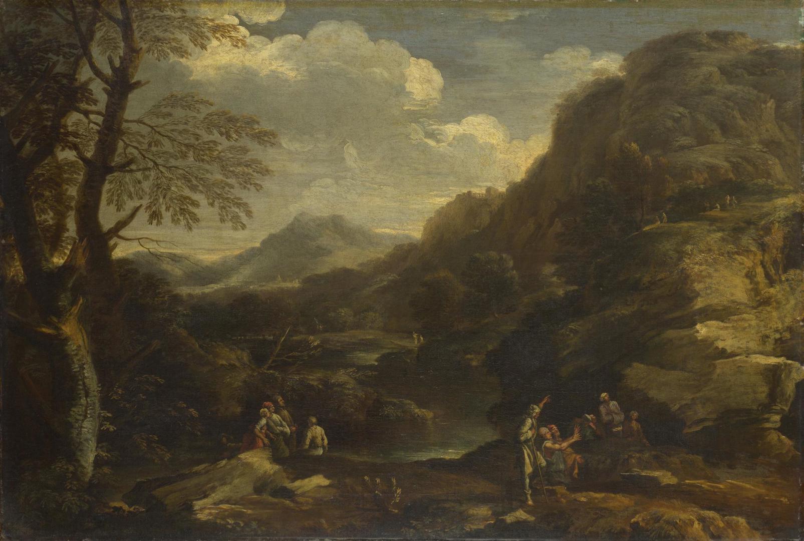 Mountainous Landscape with Figures by Style of Salvator Rosa