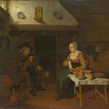 An Interior, with a Man and a Woman seated by a Fire