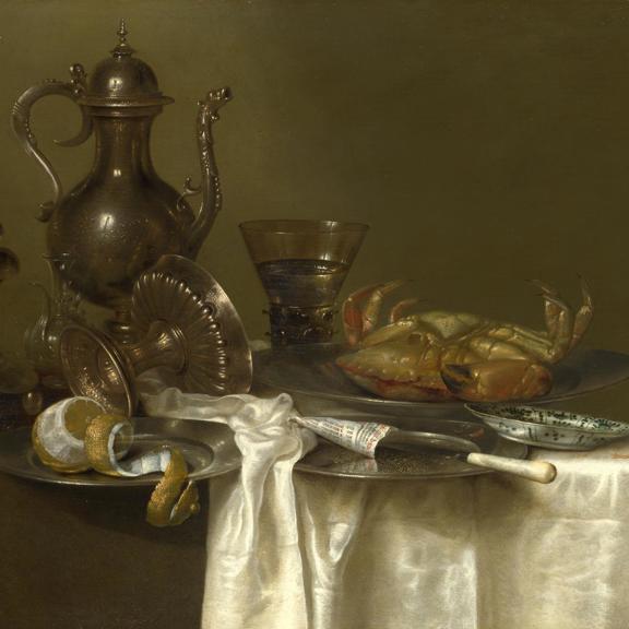 Still Life: Pewter and Silver Vessels and a Crab