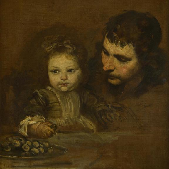 A Man and a Child eating Grapes