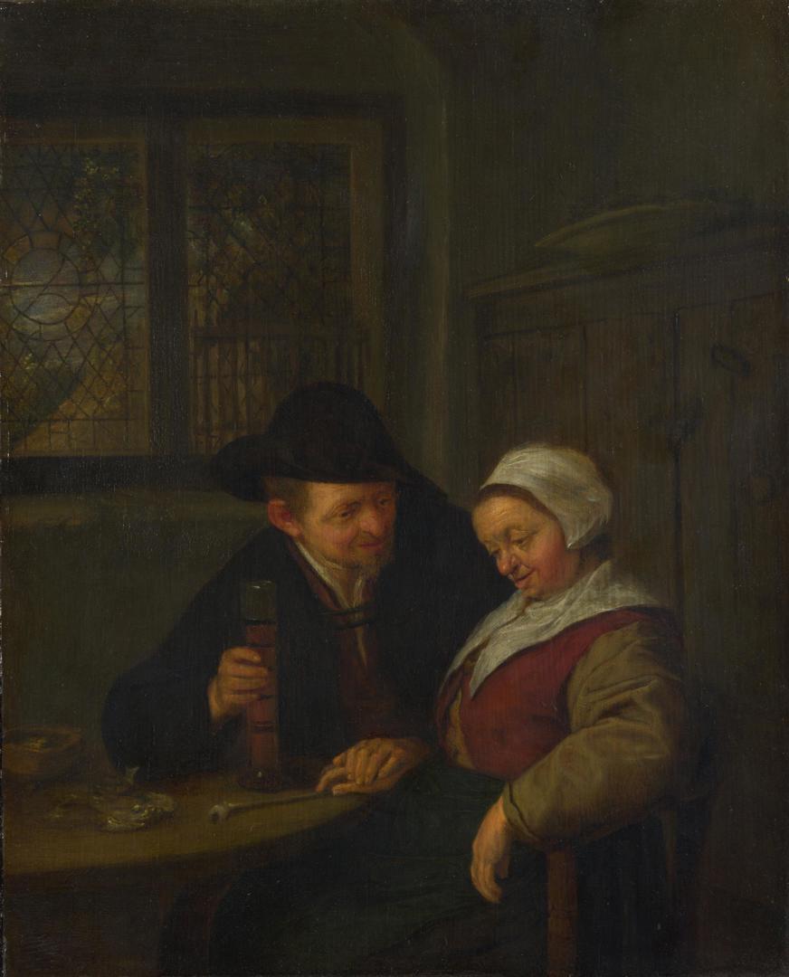 A Peasant courting an Elderly Woman by Adriaen van Ostade