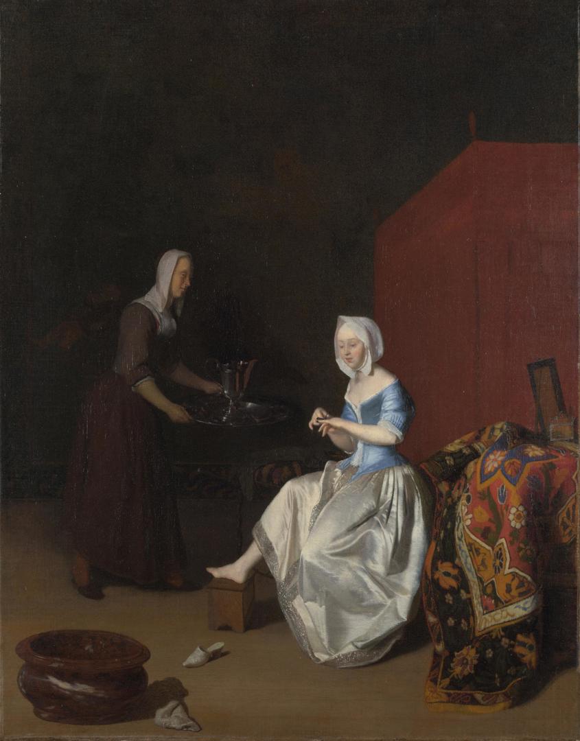 A Young Lady Trimming her Fingernails by Jacob Ochtervelt