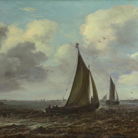 Sailing Vessels on a River in a Breeze