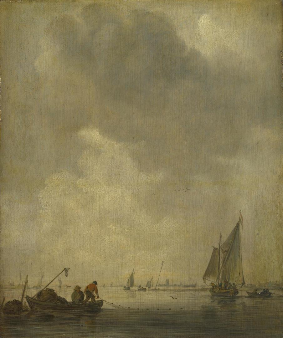 A River Scene, with Fishermen laying a Net by Jan van Goyen