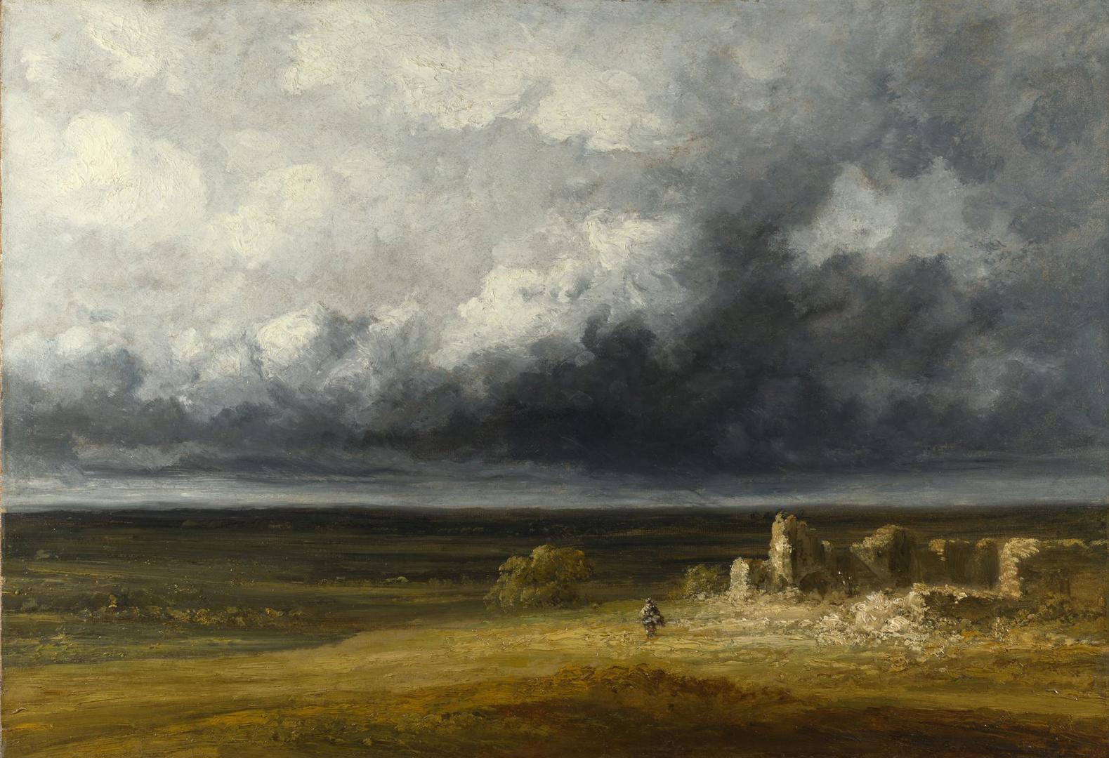 Stormy Landscape with Ruins on a Plain by Probably by Georges Michel