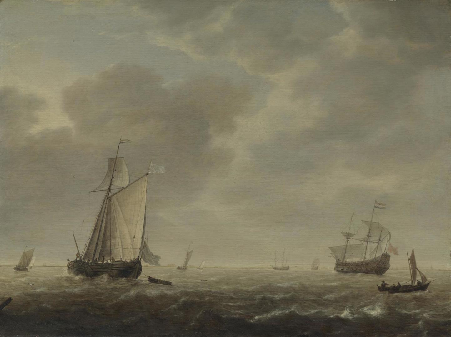 A Dutch Man-of-war and Various Vessels in a Breeze by Simon de Vlieger
