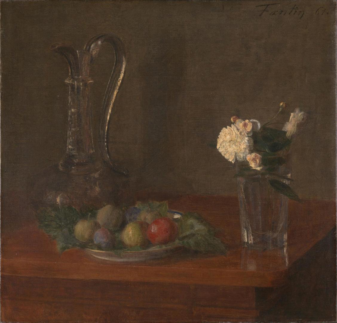 Still Life with Glass Jug, Fruit and Flowers by Ignace-Henri-Théodore Fantin-Latour