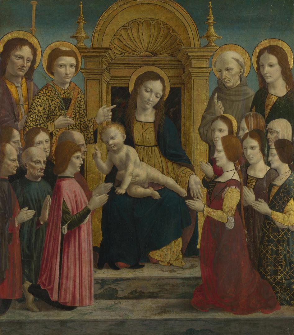 The Virgin and Child with Four Saints and Twelve Devotees by Master of the Pala Sforzesca