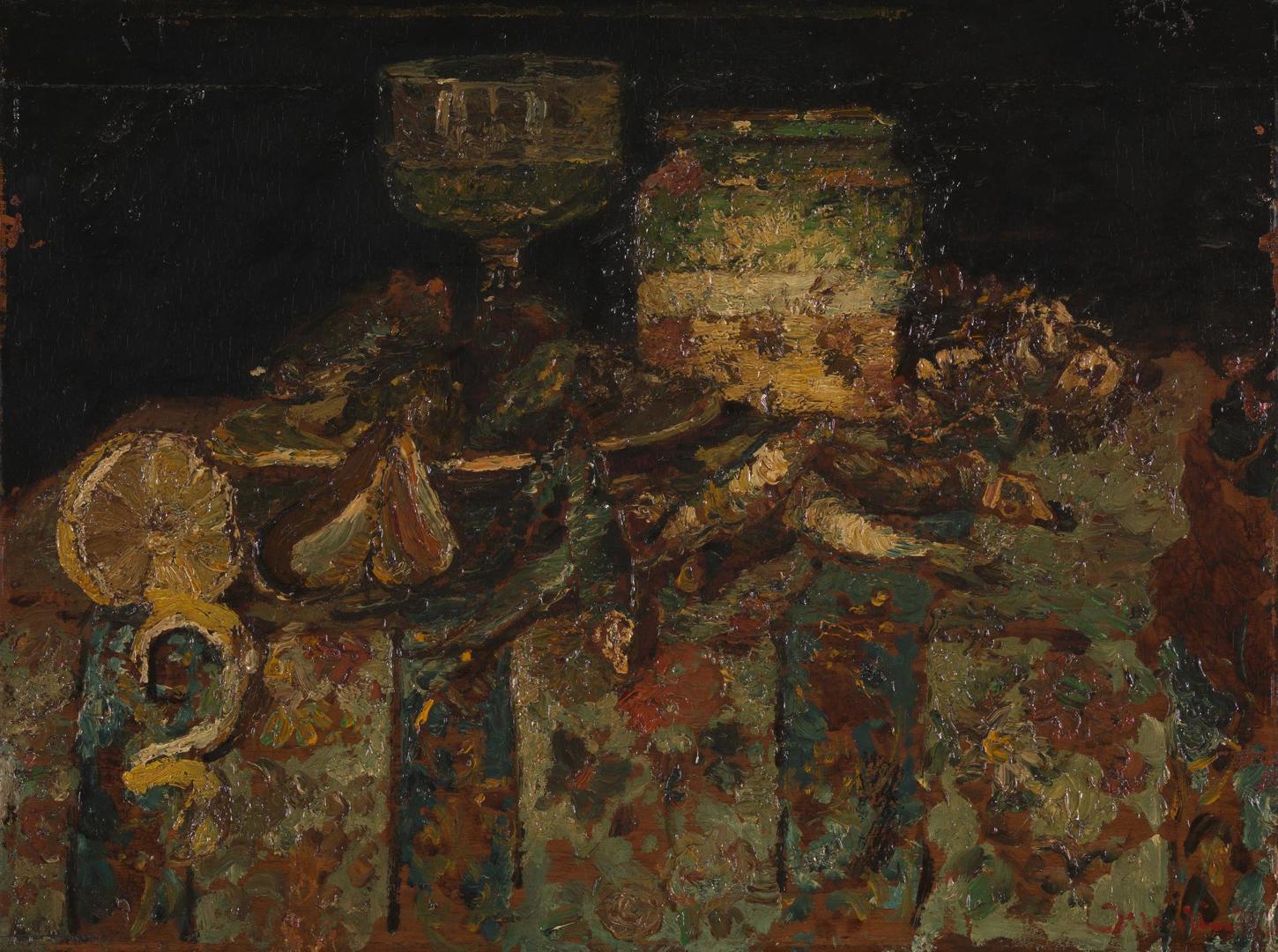 Still Life: Oysters, Fish by Adolphe Monticelli