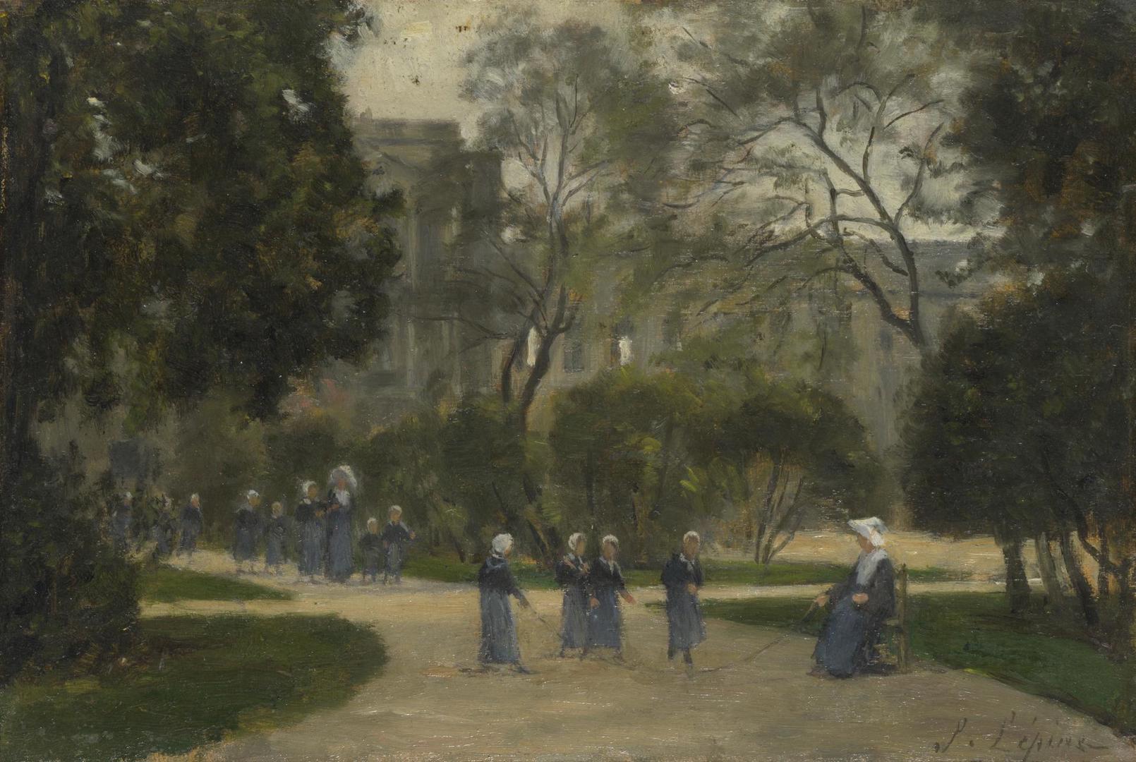 Nuns and Schoolgirls in the Tuileries Gardens, Paris by Stanislas-Victor-Edmond Lépine