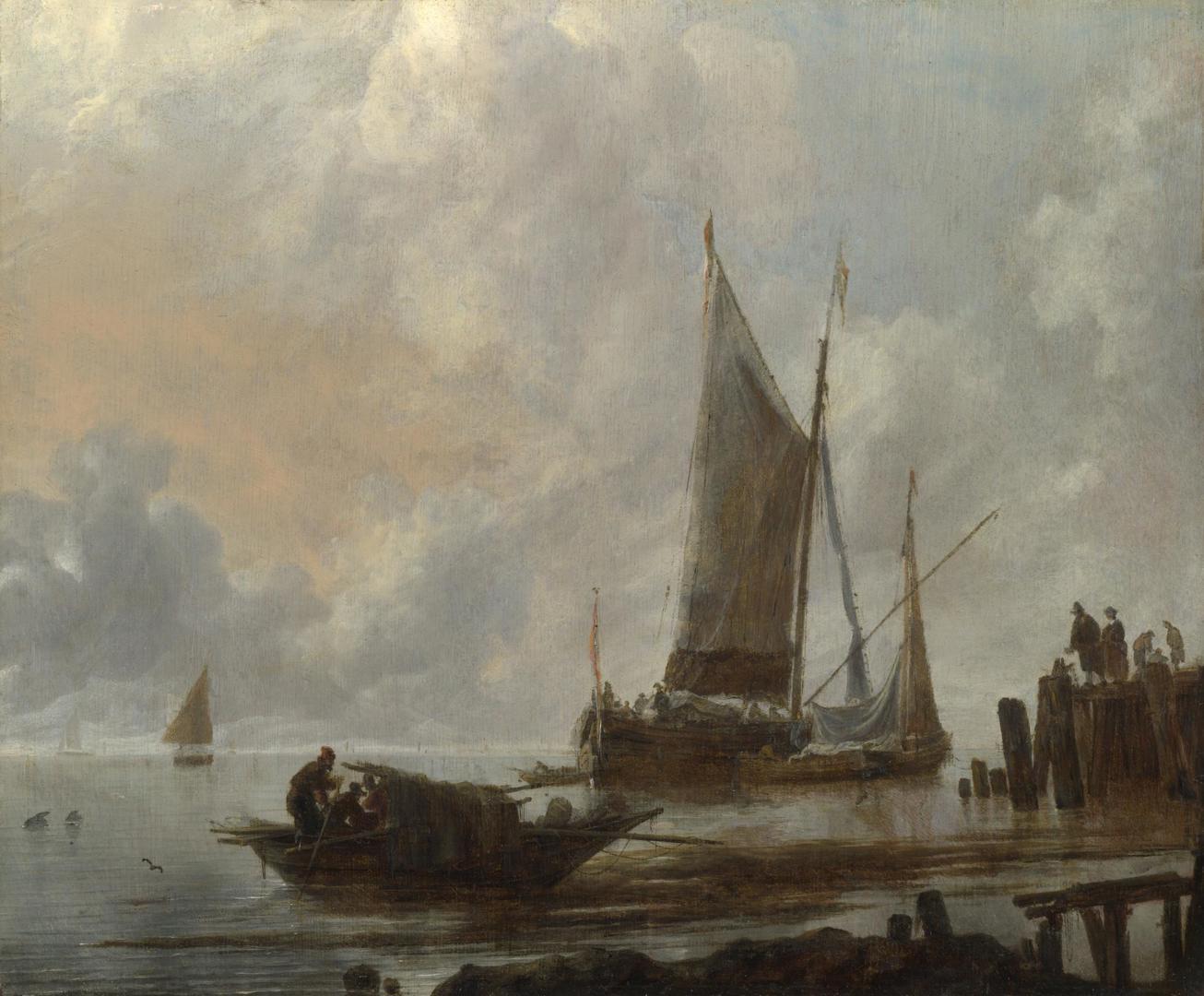 Vessels Moored off a Jetty by Jan van de Cappelle