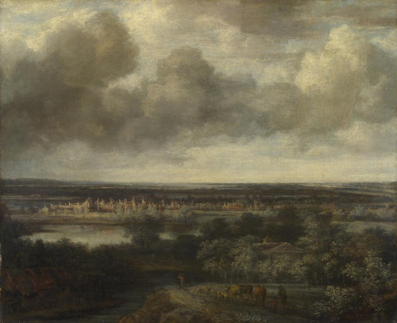 An Extensive Landscape with a Town by Philips Koninck