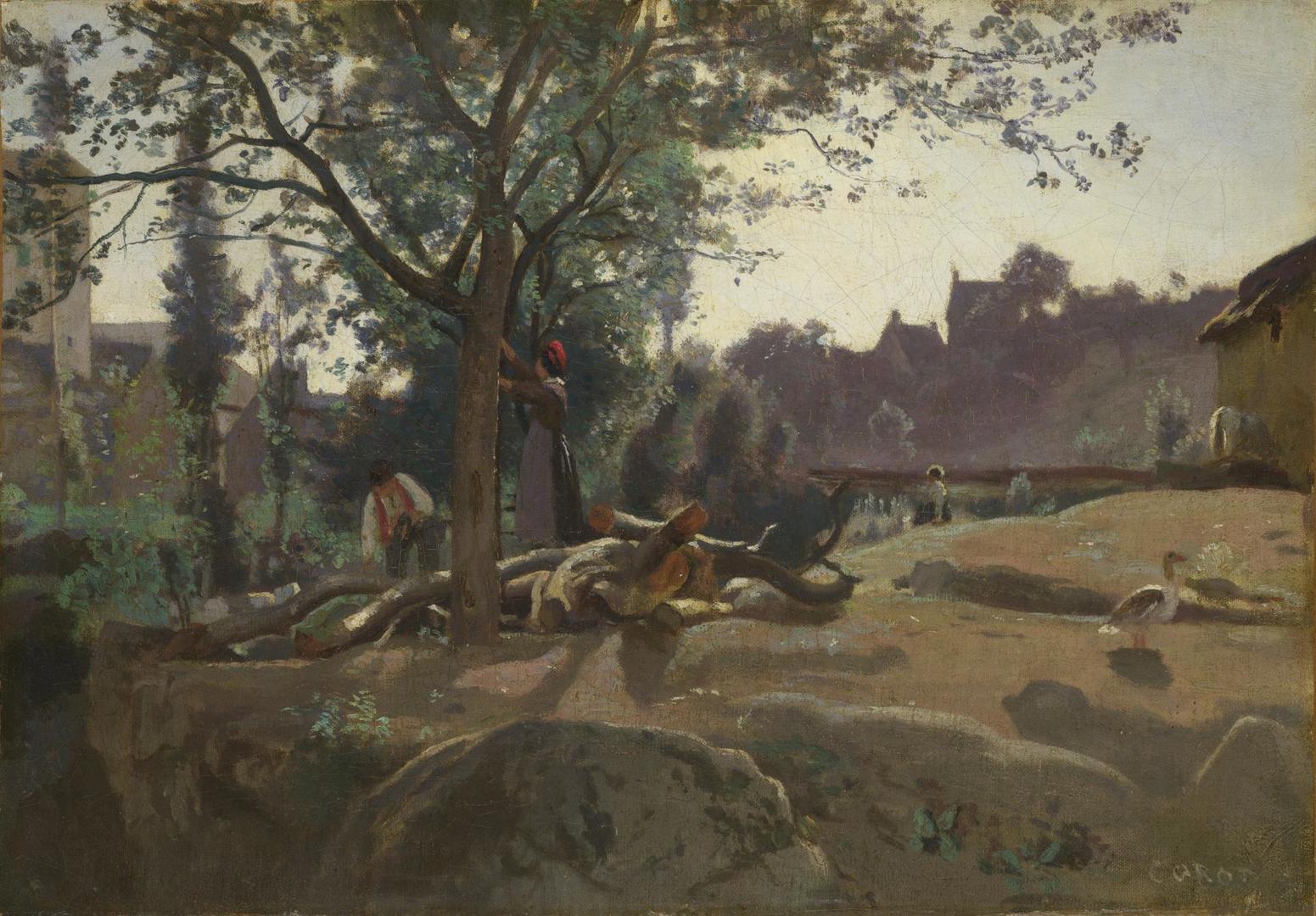 Peasants under the Trees at Dawn by Jean-Baptiste-Camille Corot