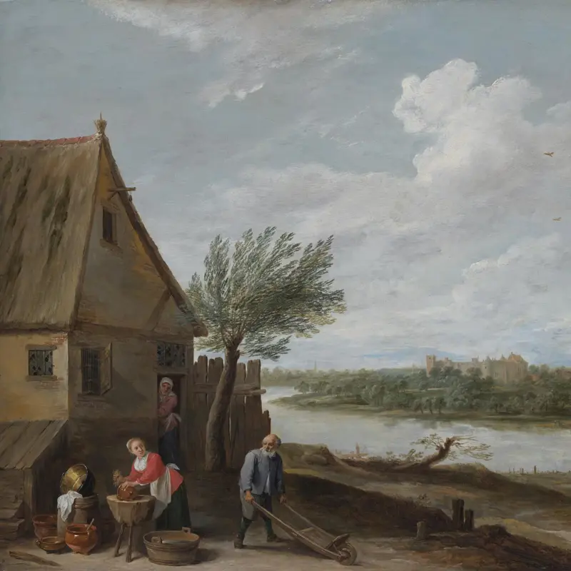 A Cottage by a River with a Distant View of a Castle