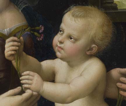 Detail from Raphael, 'The Madonna of the Pinks', about 1506-7