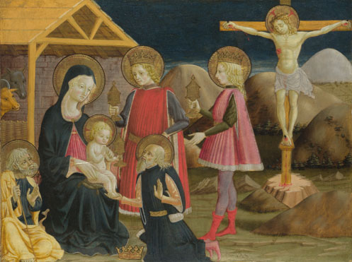 Attributed to Benedetto Bonfigli: 'The Adoration of the Kings, and Christ on the Cross'