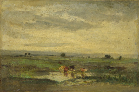 Attributed to Narcisse-Virgilio Diaz de la Peña: 'Cows at a Pool'