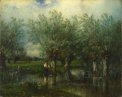 Jules-Louis Dupré: 'Willows, with a Man Fishing'