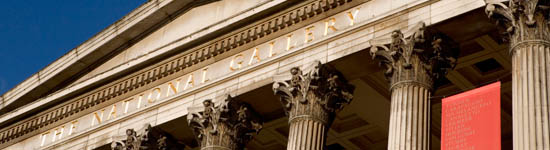Exterior shot of the National Gallery's portico entrance