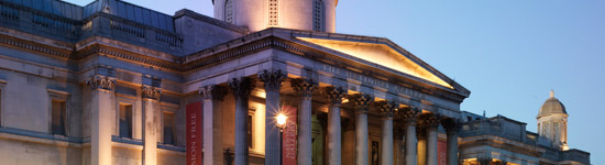 Exterior shot of the National Gallery's portico entrance