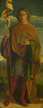 Attributed to Gerolamo da Santacroce: 'A Saint with a Fortress and a Banner'