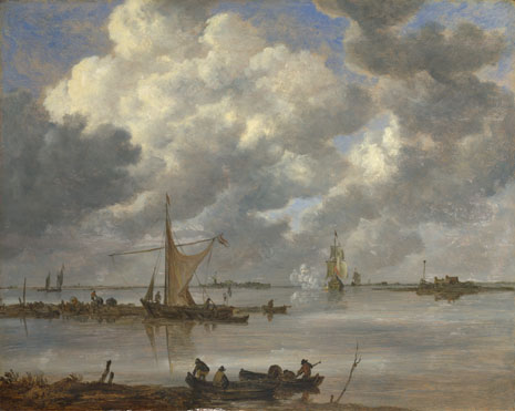Jan van Goyen: 'An Estuary with Fishing Boats and Two Frigates'