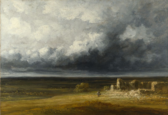 Georges Michel: 'Stormy Landscape with Ruins on a Plain'