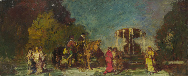Adolphe Monticelli: 'Fountain in a Park'