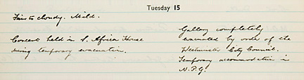 Extract from Gallery's day diary during Second World War