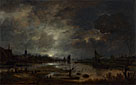 A River near a Town, by Moonlight