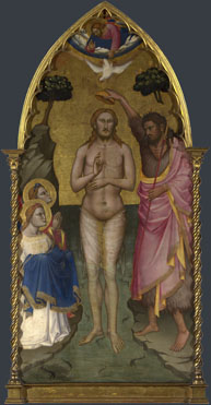 Attributed to Niccolo di Pietro Gerini: 'The Baptism of Christ: Main Tier Central Panel'