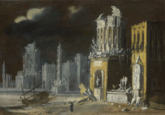 François de Nomé: 'Fantastic Ruins with Saint Augustine and the Child'
