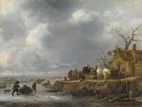 Follower of Isack van Ostade: 'An Inn by a Frozen River'