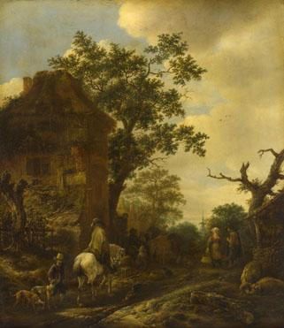 Isack van Ostade: 'The Outskirts of a Village, with a Horseman'