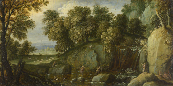 Attributed to Marten Rijckaert: 'Landscape with Satyrs'