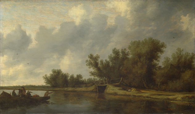 Salomon van Ruysdael: 'A River Landscape with Fishermen'