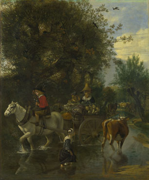 Jan Siberechts: 'A Cowherd passing a Horse and Cart in a Stream'