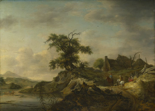 Jan Wouwermans: 'A Landscape with a Farm on the Bank of a River'