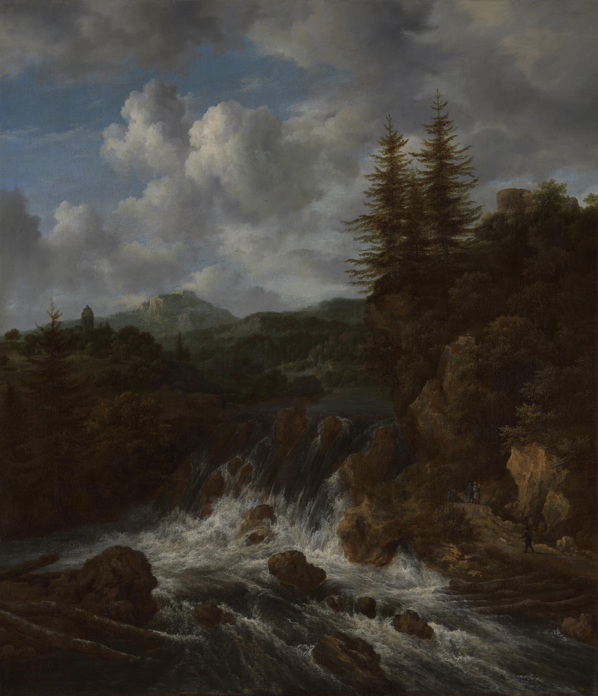 A Landscape with a Waterfall and a Castle on a Hill