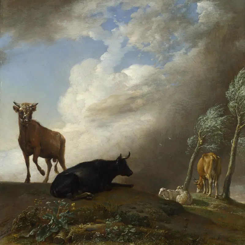 Cattle and Sheep in a Stormy Landscape