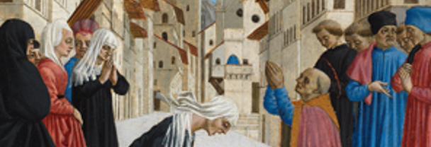 Domenico Veneziano, ‘Saint Zenobius Bishop of Florence restores to life a widow's son in Borgo degli Albizzi, Florence', about 1442-1448 © The Fitzwilliam Museum, Cambridge
