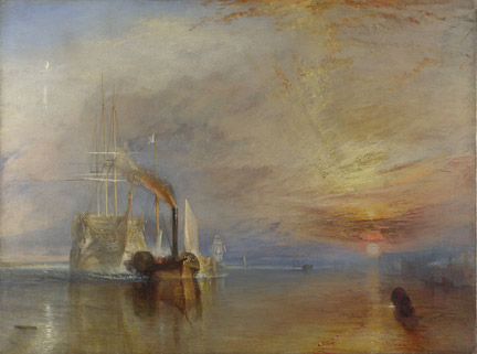 Joseph Mallord William Turner, The Fighting Temeraire tugged to her last berth to be broken up, 1838, Oil on canvas, 90.7 x 121.6 cm, Turner Bequest, 1856.